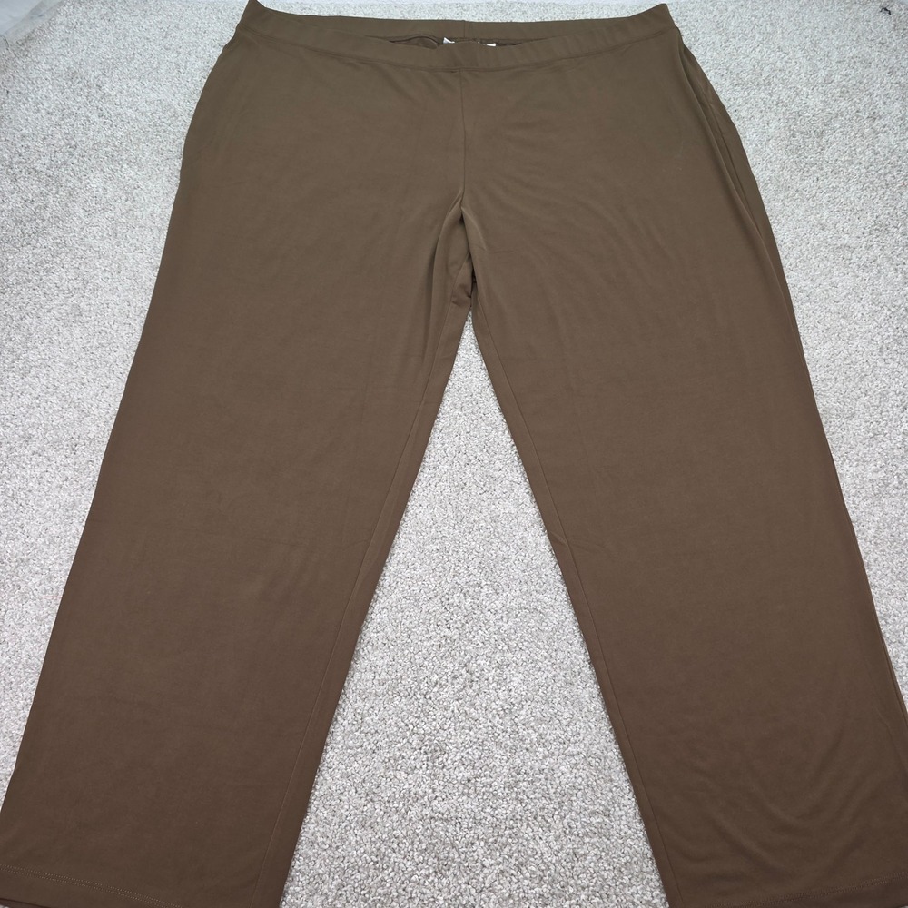 Susan Graver Essentials Liquid Knit Pants Brown Wide Leg Plus Size 3X NWOT